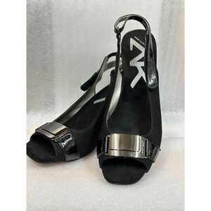 Anne Klein Sport Black‎ Slingback Wedge Peep Toe Heels Shoes Women 10M
